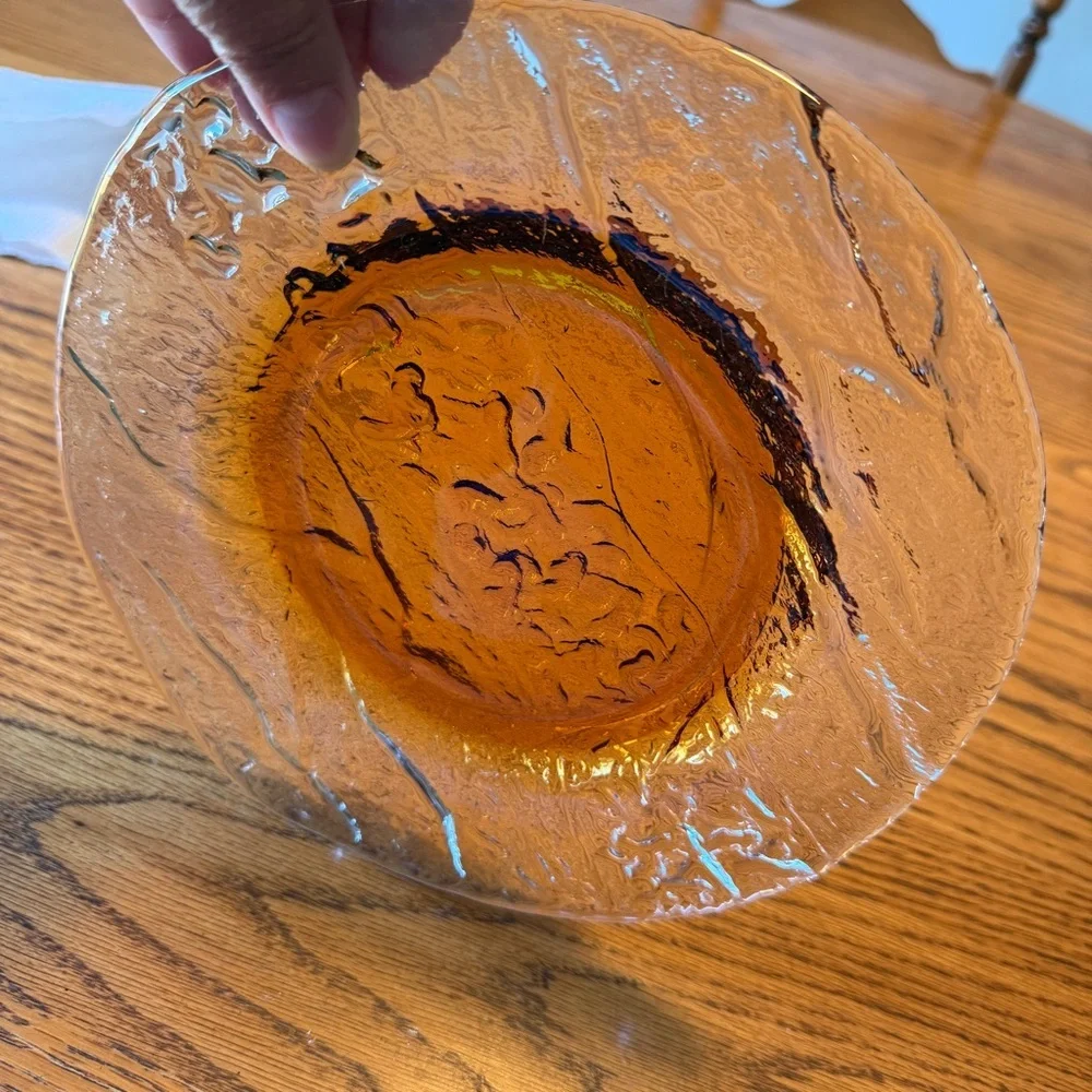 Vintage 1960s DANISH MODERN SWEDISH SCANDO 8.5" ART GLASS PLATE Amber Textured - Picture 11 of 11